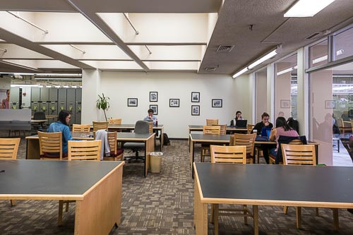 interior view of Lane Library ground floor with study tables