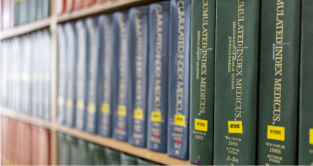 bookshelf with bound periodicals